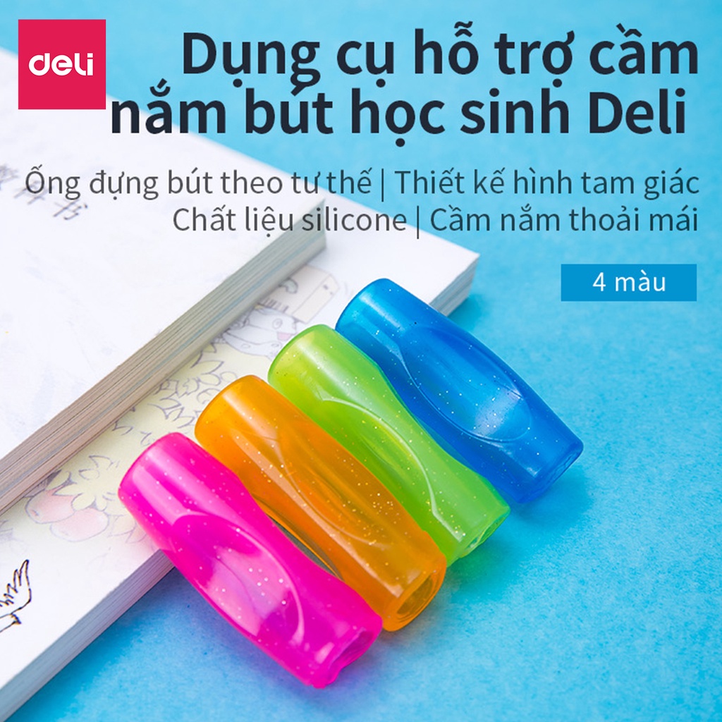 Dụng cụ hỗ trợ cầm nắm bút cho học sinh Deli - Đệm tay- giúp bé tập viết hỗ trợ định vị tay bút - vỉ 4 chiếc - 507