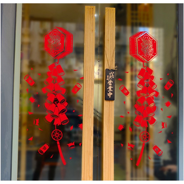 Decal trang trí tết - Hộp dây pháo nổ lớn đỏ