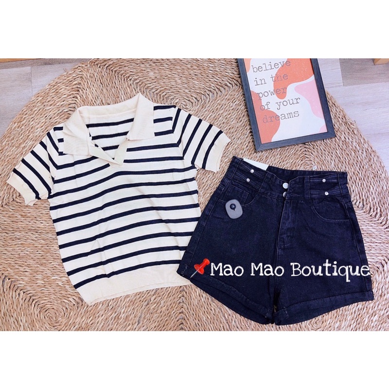 [Free Ship][Ảnh Thật] Áo len Nữ mongtoghi kẻ 2 màu đen/be | BigBuy360 - bigbuy360.vn