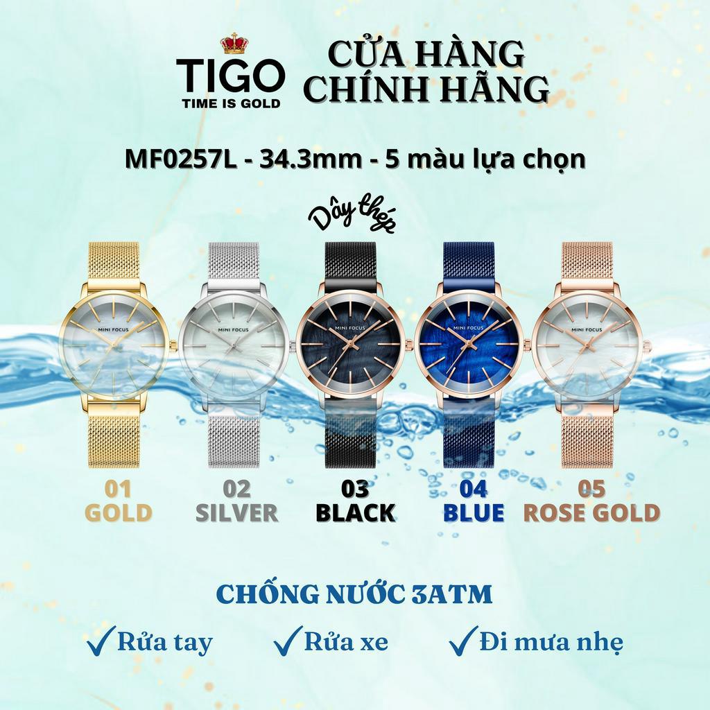 Đồng Hồ Nữ MINI FOCUS MF0257L.02 Dây Thép Bạc Viền Bạc Thép Không Gỉ Cao Cấp Mặt Tròn Đường Kính 34mm Chống Nước