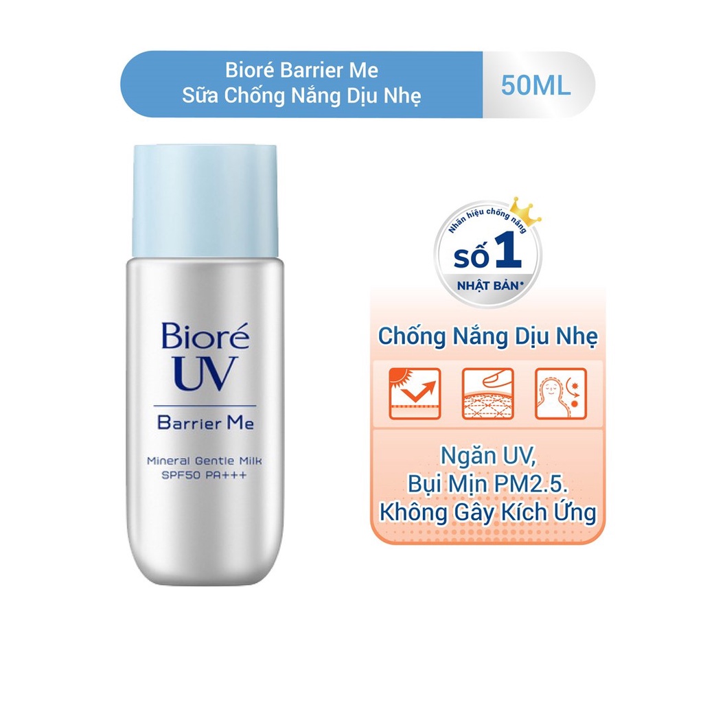 Sữa Chống Nắng Dịu Nhẹ Biore UV Barrier Me Mineral Gentle Milk SPF50 PA++ (50ml) Cho Mặt &amp; Toàn Thân