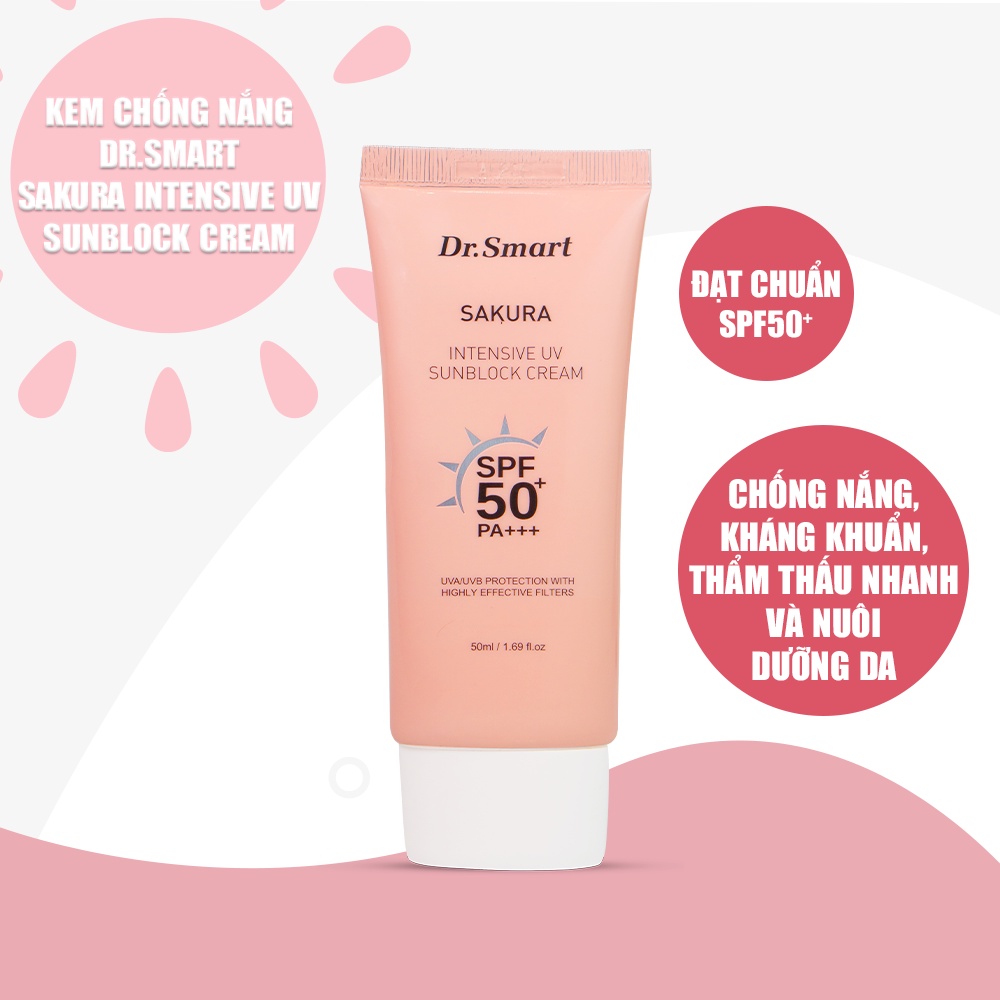 Kem chống nắng mặt DR. SMART hoa anh đào Sakura Intensive UV Sunblock Cream 50ml SPF 50+++ KCNDS0001