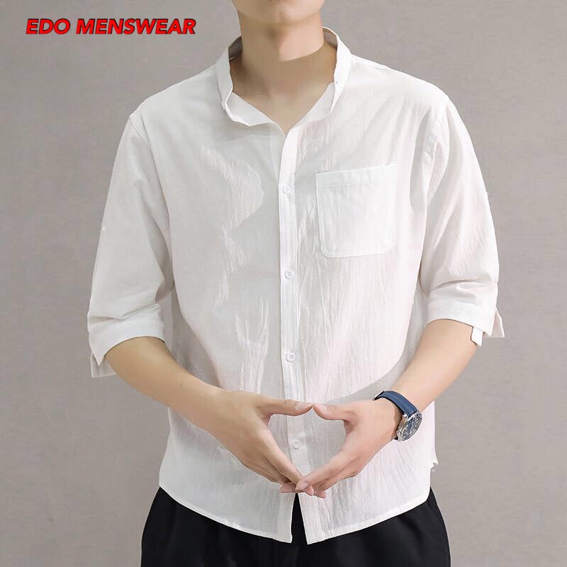 Áo sơ mi đũi nam Hàn Quốc Edo Menswear, áo đũi nam cộc tay thoáng mát xu hướng thời trang mùa hè 2022