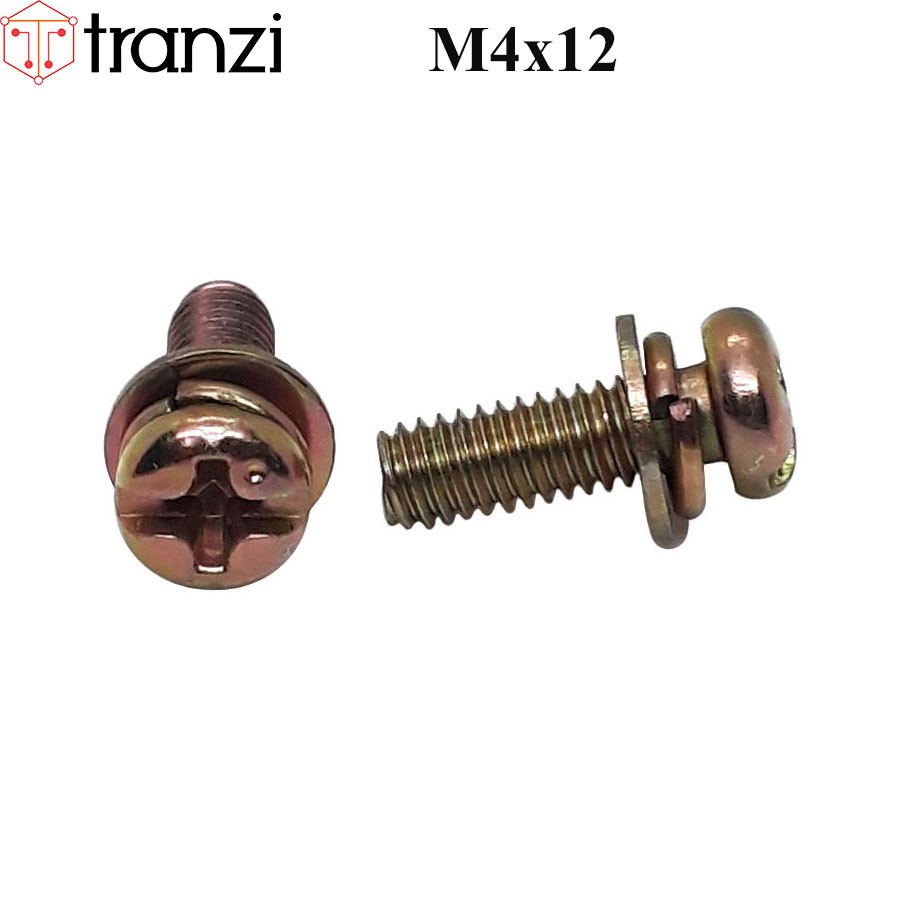 Vít bake kèm long đen phẳng vênh đầu cầu mạ kẽm 7 màu M4x12 - túi 50 cái