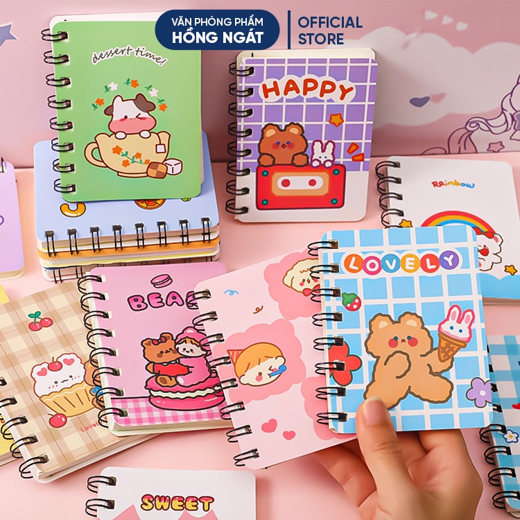 Sổ tay cute hoạt hình đẹp dễ thương, sổ tay ghi chép lò xo mini nhỏ gọn bỏ túi 80 trang không dòng kẻ S03