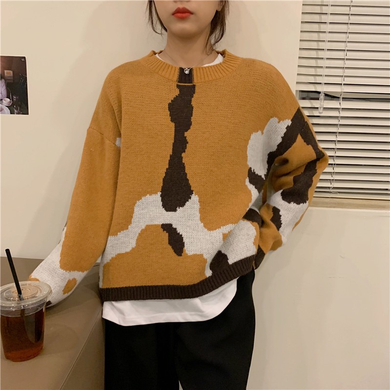 Áo Khoác Sweater Dệt Kim Chui Đầu Kiểu Retro Hàn Quốc Cá Tính