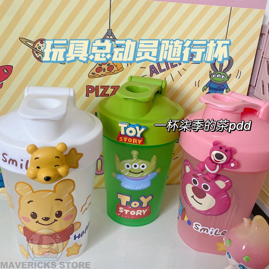 Bình Nước Nhựa Ba Mắt Họa Tiết Hoạt Hình Dễ Thương Di Động Tiện Dụng Cho Học Sinh