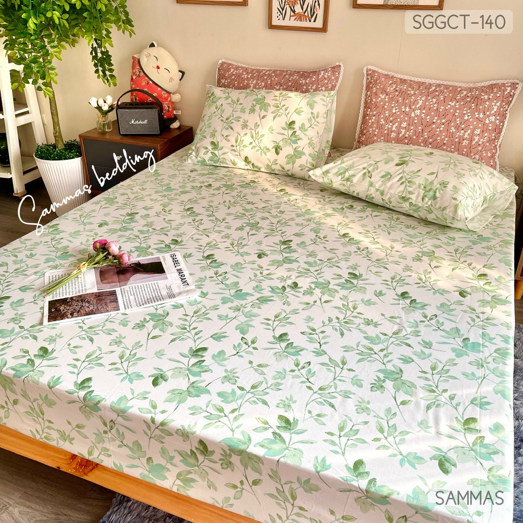 Ga Giường Cotton 100%, Ga Trải Giường 2 Vỏ Gối, Bộ Chăn Ga Gối 3 Món - Mẫu Hoa Nhí
