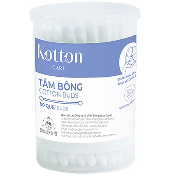 Tăm bông hộp tròn Kotton Care 80 que