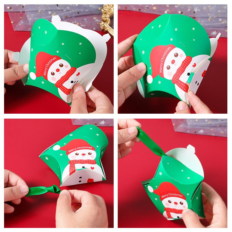 (63k/10 hộp) Hộp giấy gói kẹo GIÁNG SINH Christmas Noel handmade + ruy băng buộc kèm, size 7.5x7.5cm ngẫu nhiên quà tặng