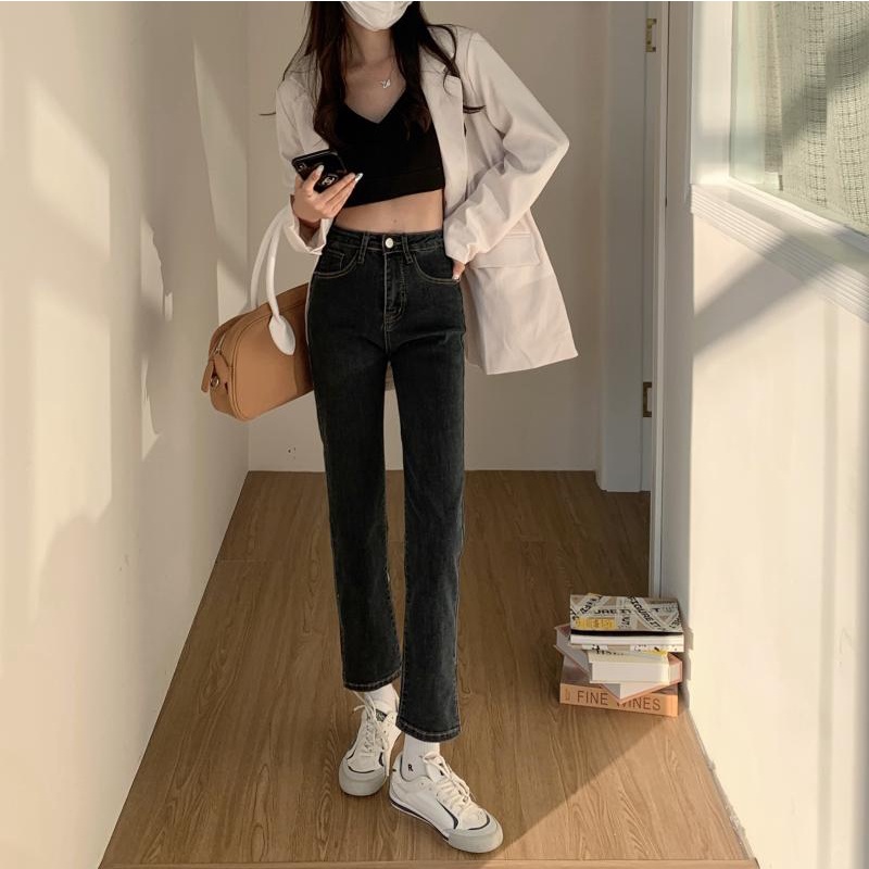 Quần jean Xiaozhainv lưng cao co dãn phong cách Hàn Quốc dành cho nữ