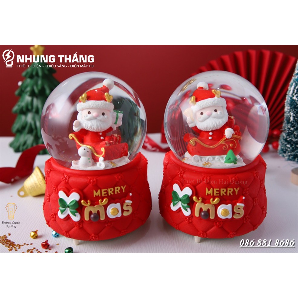 [Quà Tặng Giáng Sinh] Quả Cầu Tuyết Phát Nhạc Ông Già Noel Và Người Tuyết - Siêu Dễ Thương - Tặng Pin - Size To Nhất