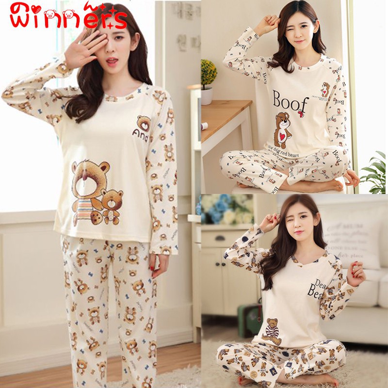 winners Women Sweet Cartoon Print Long Sleeves Pajama Sets Loose Sleepwear