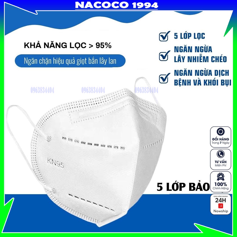 Khẩu Trang Y Tế N95 cao cấp chính hãng kháng khuẩn chống bụi mịn PM2.5 nẹp mũi kim loại 1 Hộp 30 Cái