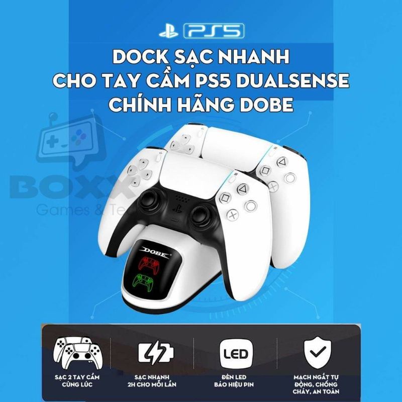 Dock sạc tay ps5 đế sạc tay cầm Ps5 Dobe chính hãng dành cho PS5 hãng dobe dock sạc đôi tay bấm
