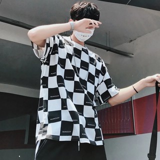 Áo thun caro tay lỡ checkerboard