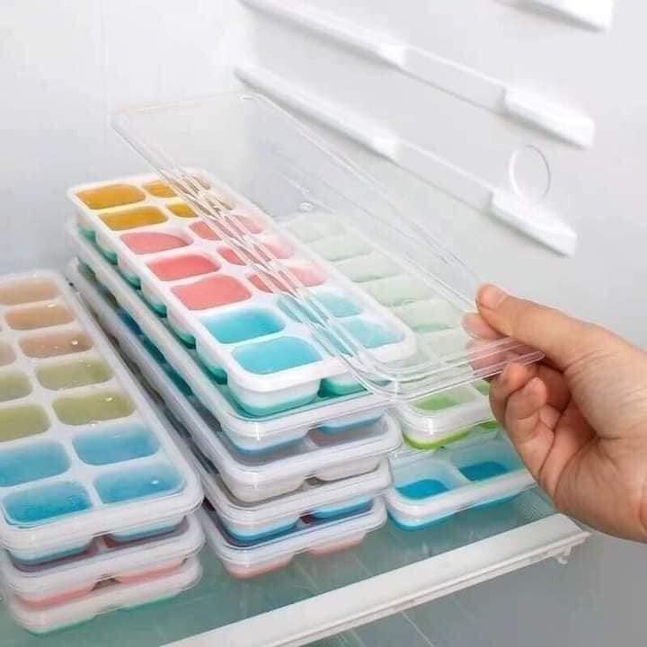 Combo 2 Khay Đá Có Nắp Đậy Silicon