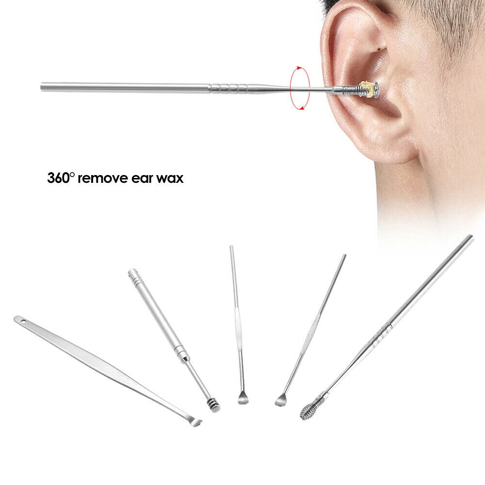 [sweet] 5Pcs/Set Stainless Steel Ear Pick Kit Ear Wax Removal Spiral Ear Picks Curette Remover Cleaner