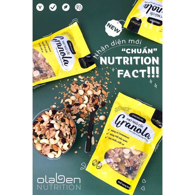 COMBO 2 TÚI Olaben Nutrition Hạt Granola Gói 500gam - Ngũ cốc giảm cân nướng Mật ong Vanila