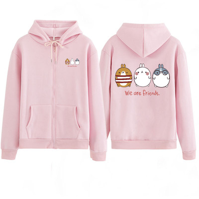 Áo Hoodie Tay Dài Có Khóa Kéo In Họa Tiết Hoạt Hình Phong Cách Hàn Quốc Thời Trang Cho Nữ