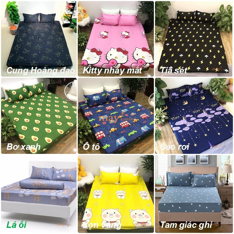 Ga Giường Bọc Đệm Kèm 2 Vỏ Gối Poly Cotton Kích Thước m6 hoặc m8 Nhiều Mẫu