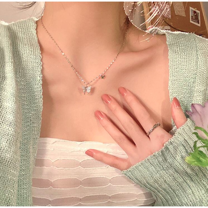 Vòng cổ dây chuyền nữ choker 2 lớp cánh bướm đính đá zircon phong cách hàn quốc cool ngầu cá tính tặng hộp