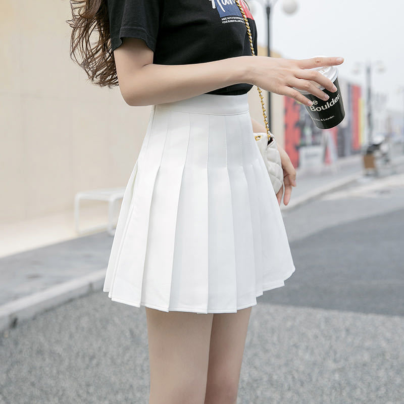 Chân váy tennis đen trắng xếp ly chữ A cạp cao phong cách ulzzang