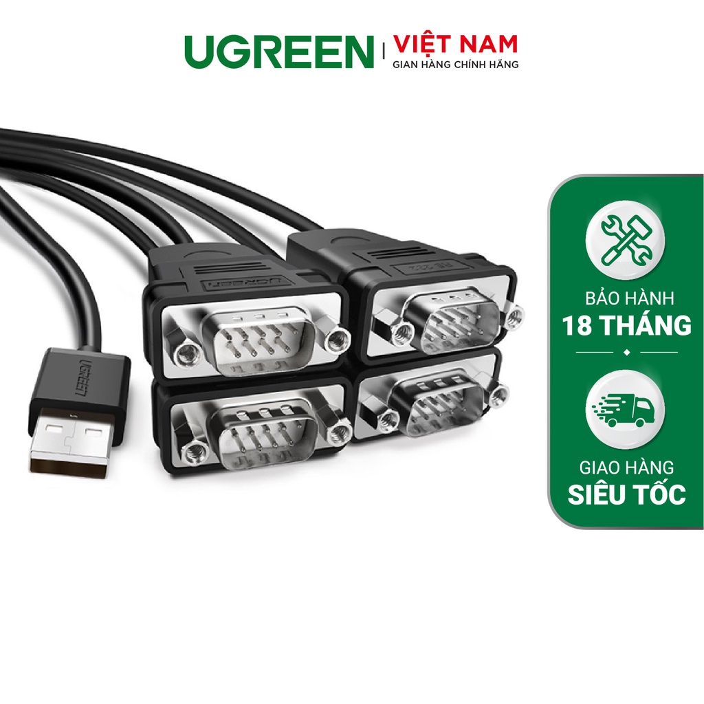 Cáp chuyển đổi UGREEN US229 USB 2.0 sang COM RS232 đầu đực, chuẩn DB9, dài 1.5m