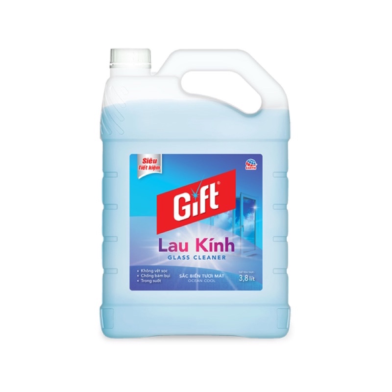 Nước lau kính Gift Sắc Biển can lớn 3,8kg TIẾT KIỆM Siêu sạch chống bám bụi lau chùi kính/kiếng cho cả Ô tô