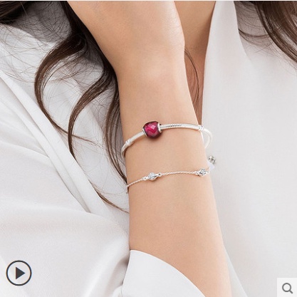 PANDORA Vòng Tay Bạc 925 Mặt Trái Tim Có Khóa Cài Hình Trái Tim