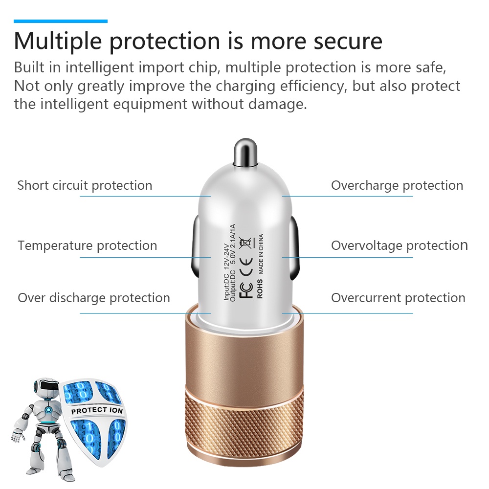 Củ sạc TWITCH bằng hợp kim nhôm cổng USB kép 5V 2.1A dành cho xe hơi