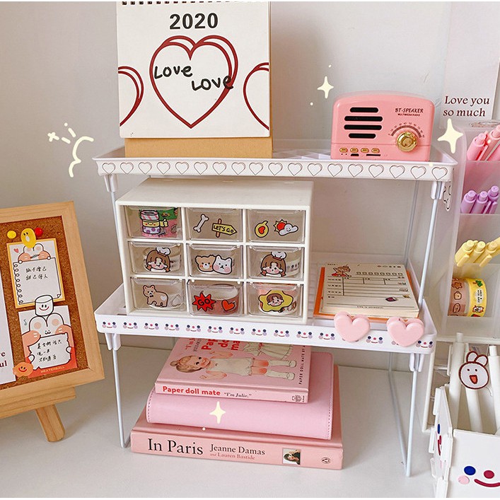 Giá đựng đồ để bàn cỡ lớn có thể dán kèm sticker siêu cute - Kệ trang trí phòng xinh giá rẻ