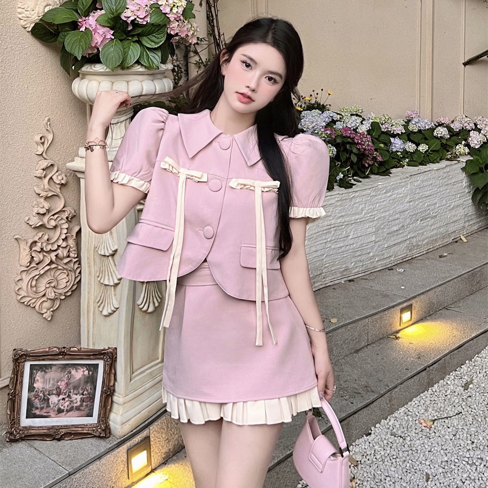 Set đồ 2 món gồm áo tay phồng và chân váy dáng chữ A ngọt ngào thời trang mùa hè cho nữ
