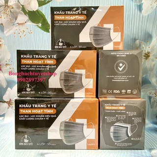 Combo 5 hộp Khẩu trang 50 cái/ hộp 4 lớp THAN HOẠT TÍNH xám Bông Bạch Tuyết mới