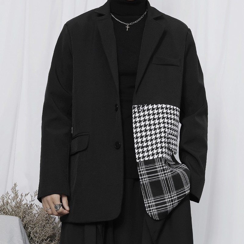 Áo khoác blazer vest nam from rộng màu kẻ đen phong cách Hàn Quốc Menstore90