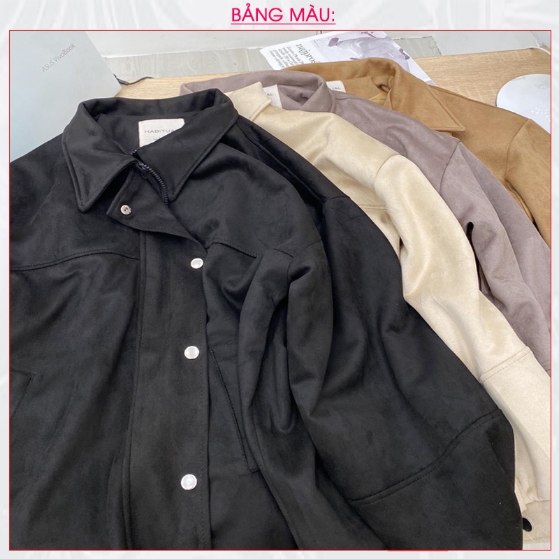 Áo Khoác Bomber Nữ MIN19 Áo Khoác Nữ Form Rộng Tay phồng Bigsize Hàn Quốc Chất Da Lộn Màu Đen Nâu Be Rêu Thời Trang