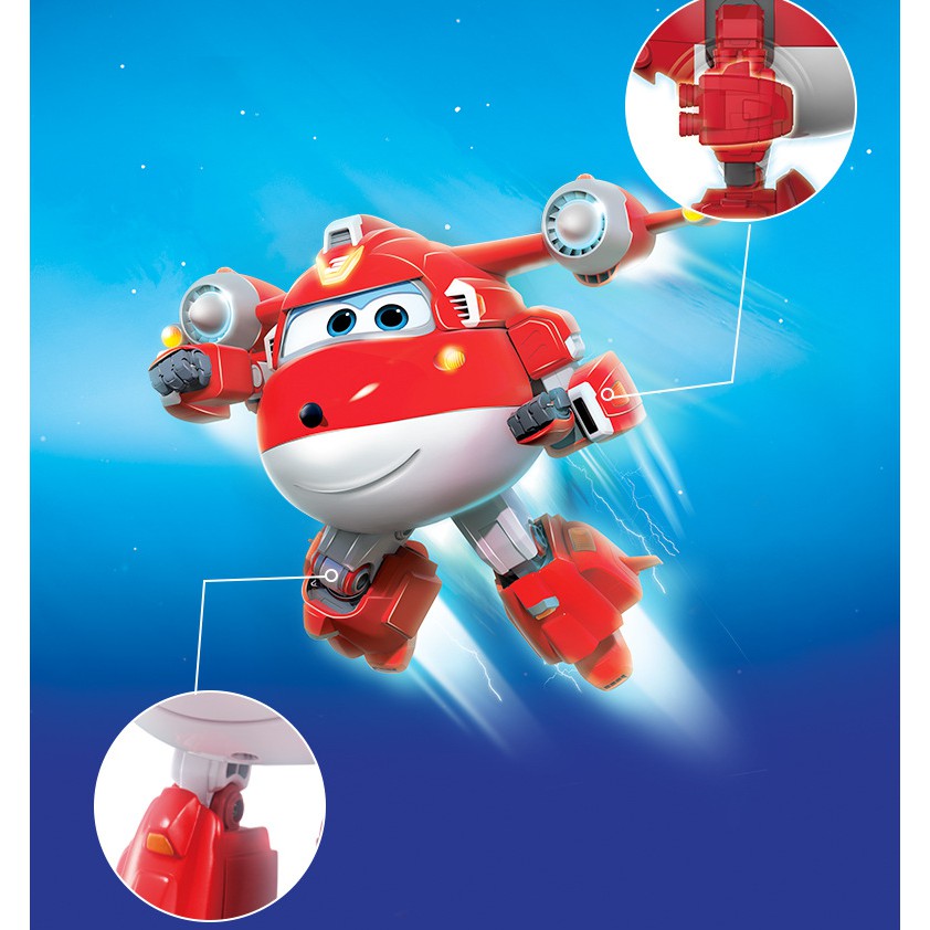 Đồ chơi super wings Jett siêu cấp robot biên hình cỡ có đèn và âm thanh đồ chơi đội bay siêu đẳng cho trẻ em