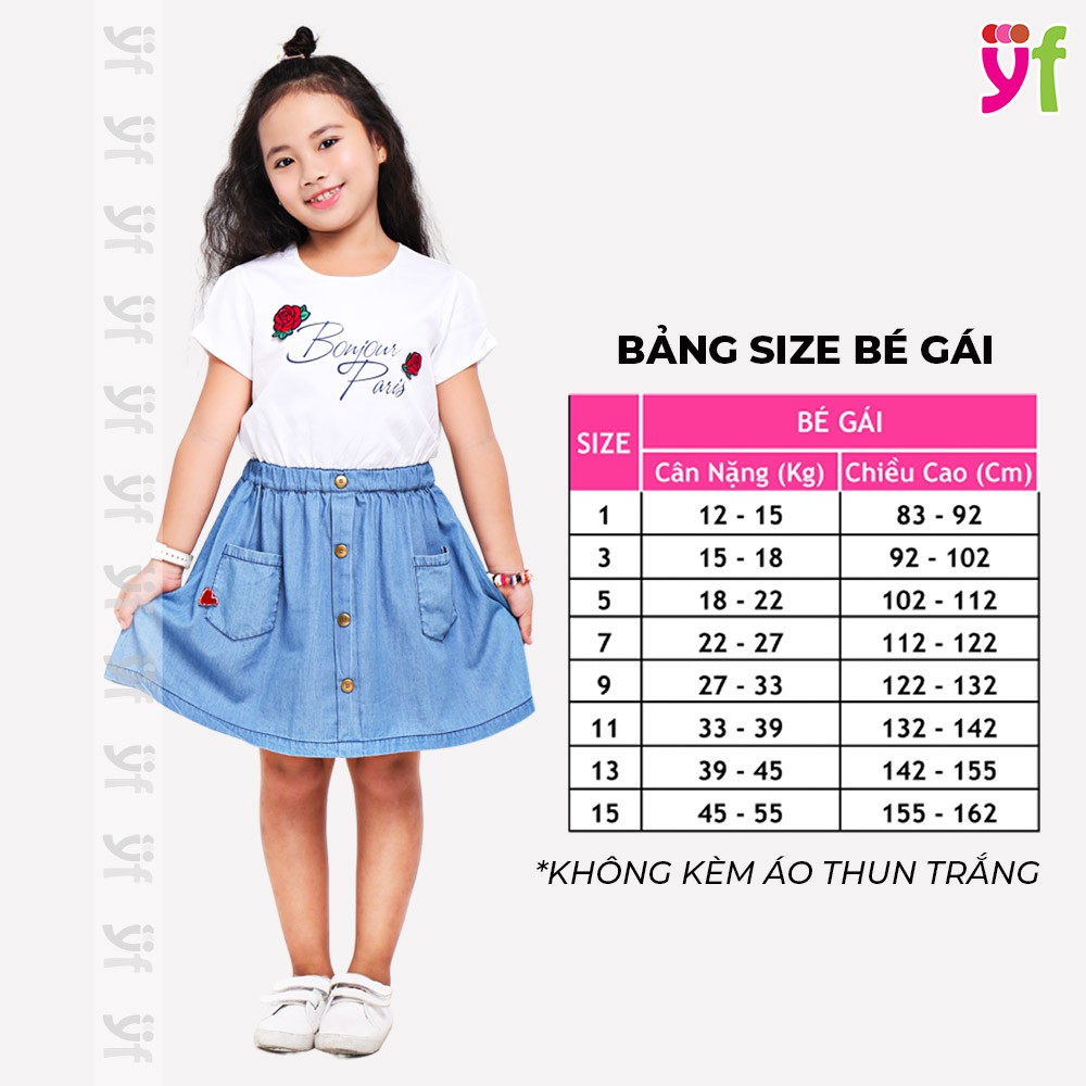 Đầm xòe cho bé tùng jean YF, nhiều màu, vải cotton thấm hút tốt 9DX539