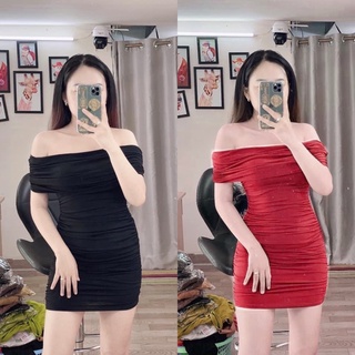 Đầm ôm body bẹt vai đỏ cực hot