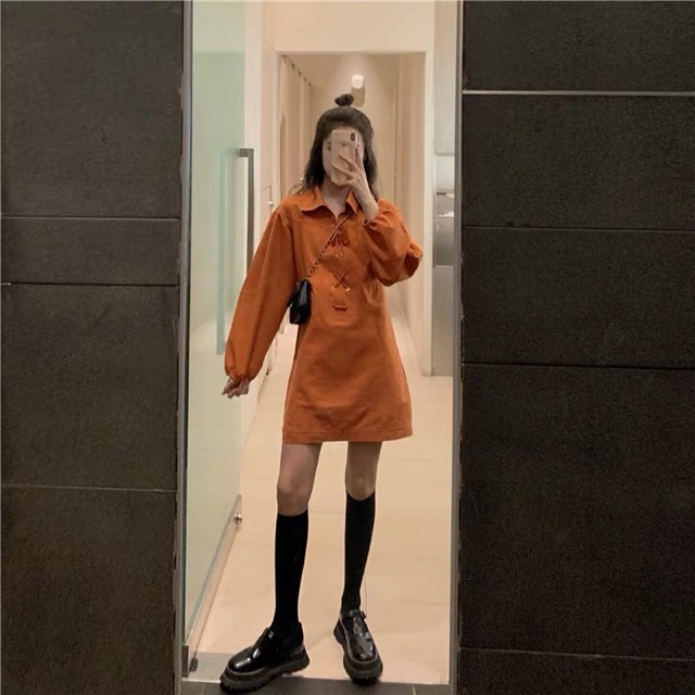 Pass Váy thu đông màu cam Quảng Châu, hàng có sẵn