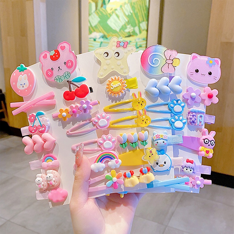 Set 14 Kẹp Tóc Mái Cute Ngang Họa Tiết Hoạt Hình Dễ Thương Phong Cách Hàn Quốc Cho Bé
