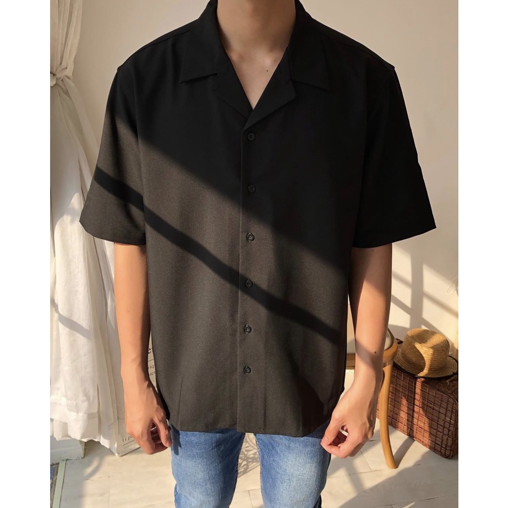 Áo sơ mi Nam cổ danton, dáng suông rộng hàn quốc