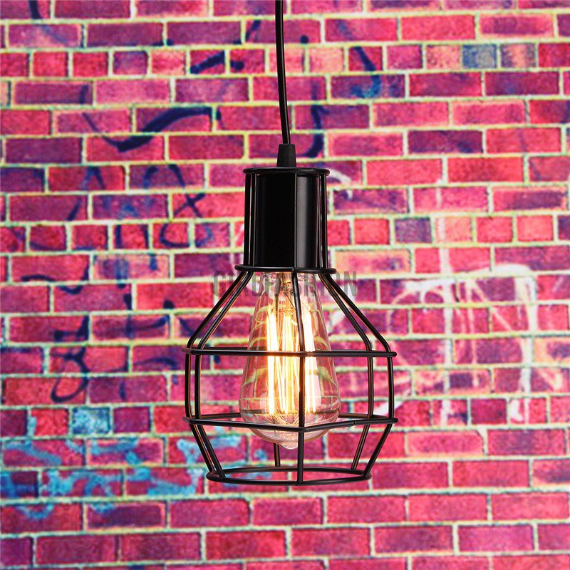 E27 Vintage Industrial Pendant Light Lamp Shade Metal Cage Black Loft Bar Cafe