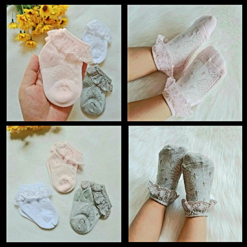 Vớ tất cổ ren Cotton mềm giãn bé gái