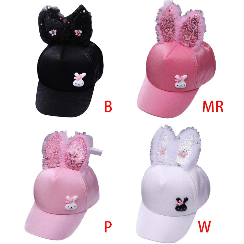 Children Mũ lưỡi trai che nắng trang trí hình tai thỏ đính kim sa thiết kế điều chỉnh được cho bé gái