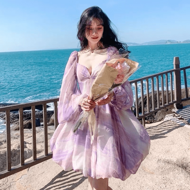 (Free Ship) ĐẦM VOAN TAY DÀI THẮT LƯNG PHỐI MÀU CỰC ĐỈNH SIÊU XINH PU HHp Fashion