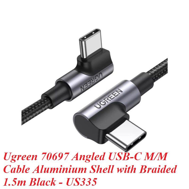 Ugreen 70697 1.5M 2 đầu bẻ 90 độ vuông góc cáp USB type C màu đen bọc nhôm dây dù chống nhiễu US335