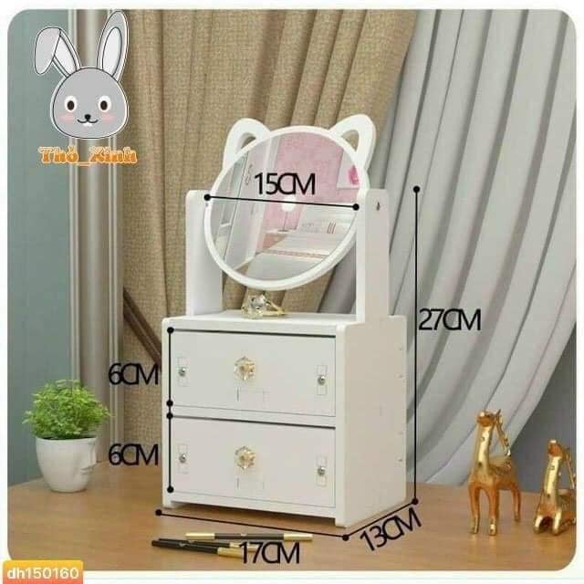 Kệ Mỹ Phẩm, Tủ Đựng Mỹ Phẩm Mini Có Gương Trang Điểm Hình Tai Mèo Dễ Thương, Cute