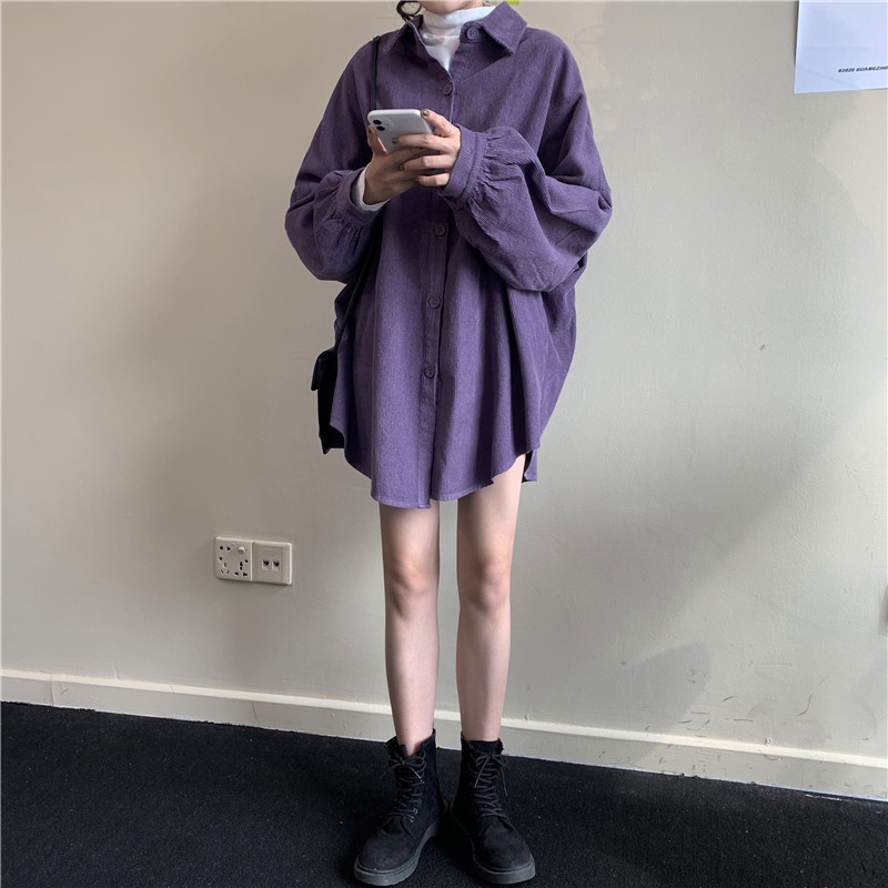 Áo Sơ Mi Tay Dài Dáng Rộng Màu Sắc Thanh Lịch Phong Cách Hàn Quốc