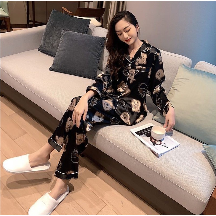 Bồ đồ ngủ chất liệu lụa dài tay dáng rộng size M-5XL Hàn Quốc dành cho nữ | BigBuy360 - bigbuy360.vn